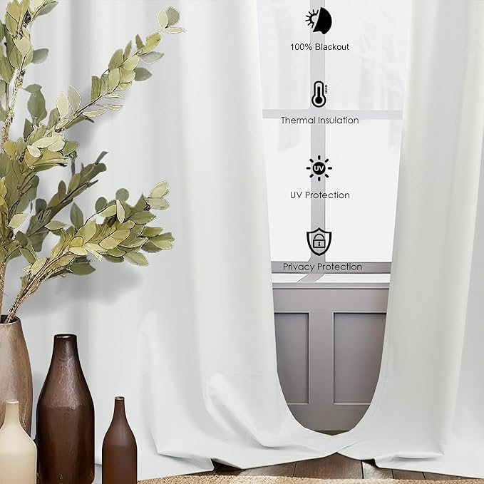 Floor to Ceiling Curtains 108 Inch Length 2 Panel for Living Room Divider Blackout Linen Elegant Opaque Privacy Insulating Thermal Tall Drape for Picture Window 52 Wide Extra Long 9FT Ivory Off White