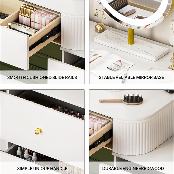 WinZo 36" Vanity Desk with Mirror and 3 Light Modes, Dressing Table Set with 5 Sliding Drawers, Makeup Desk with Charging Station, Modern Vanity for Small Spaces & Bedroom, White