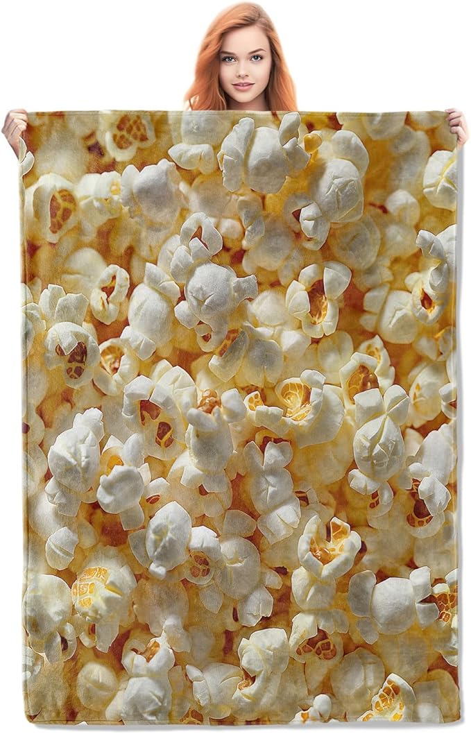 Popcorn Movie Blanket Gifts for Women Girls Adults Kids Soft Warm Lightweight Cozy Movie Theme Cinema Popcorn Throw Blankets for Bed Sofa Couch Living Room Decor 80x60in