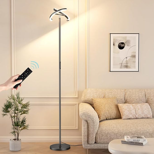LED Floor Lamp - 70" Tall Modern Standing Lamp with 2 Rotatable Lights, Remote & Touch Control, 24W Bright Stepless Dimmable, Ideal for Living Room Bedroom Office(Grey)