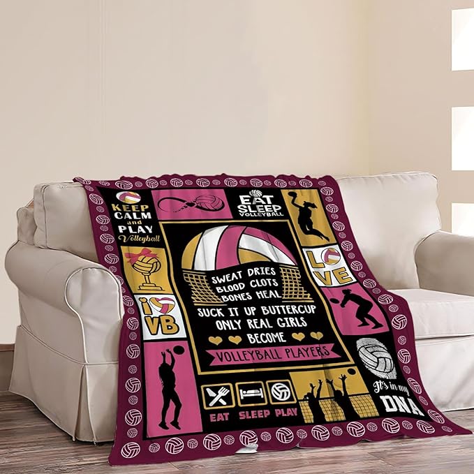 Volleyball Gifts: Cozy Fleece Flannel Blanket, Soft Warm Plush, Lightweight, 50"X60" for Teen Girls & Women, Couch, Sofa, Bed