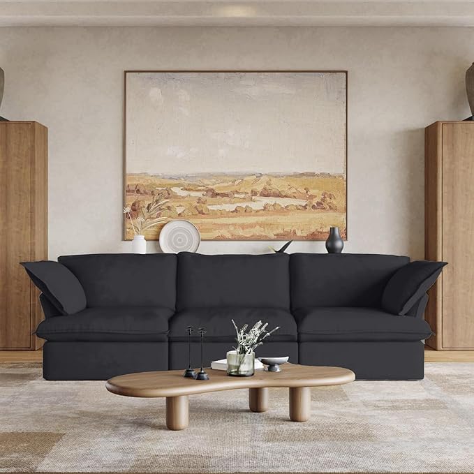 JACH 122.82" Cloud Modular Sectional Sofa 3 Seats for Living Room, Comfy Convertible Sectional Sofas Couches, Cushion Covers Removable, Two Corners and One Middle Sofa for Living Room (Black)