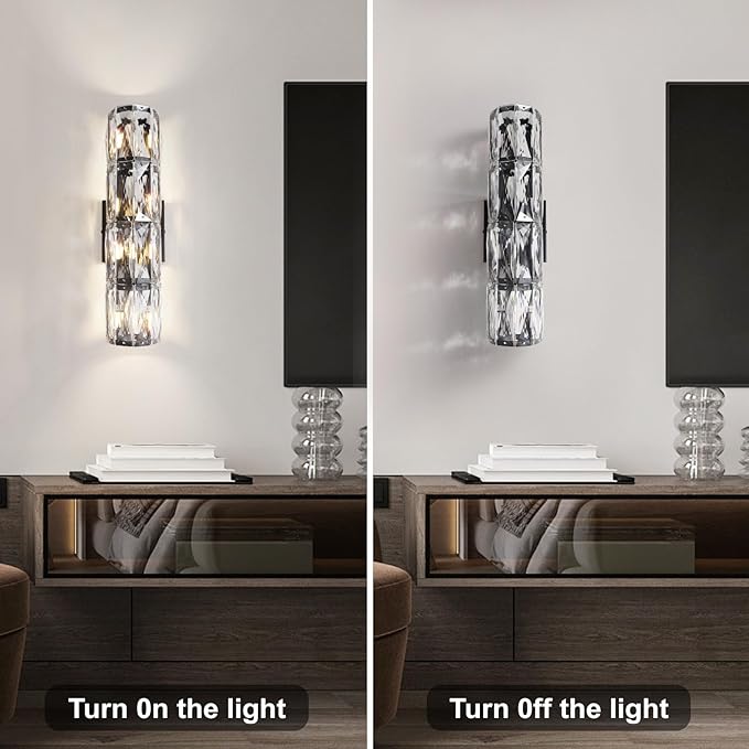 Crystal Wall Sconce Set of Two,Indoor Modern Sconces Wall Lighting,Black Wall Sconces for Bathroom,Bedroom,Living Room,Hallway