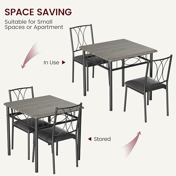 Dining Table Set for 2, Kitchen Table with 2 Upholstered Chairs, Wood 3-Piece Kitchen Dining Room Table Set for Apartment, Small Space, Space Saving, Retro Gary