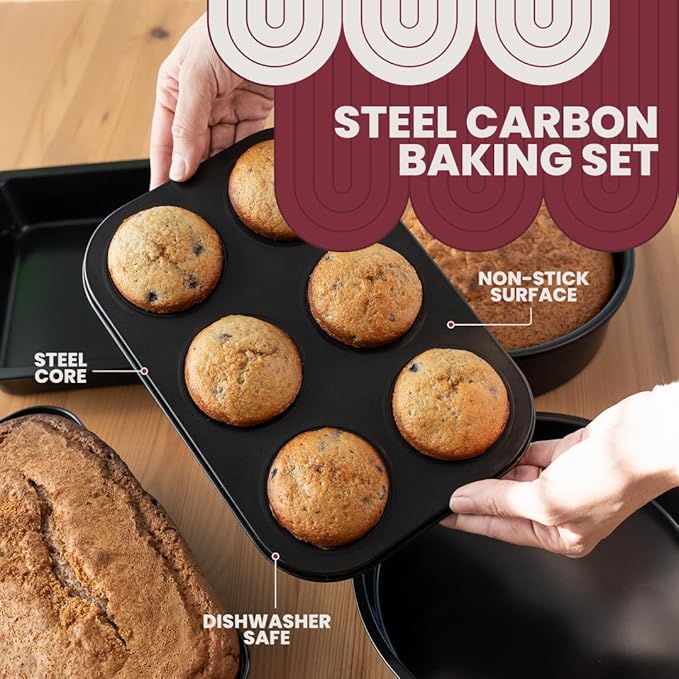 5-piece Baking Set - Versatile and Oven Safe Bakeware Set - Durable Bakeware Set - Baking Cookware - Kitchen Baking Pans, Kitchen Essentials - Baking Pan Set by Roppa