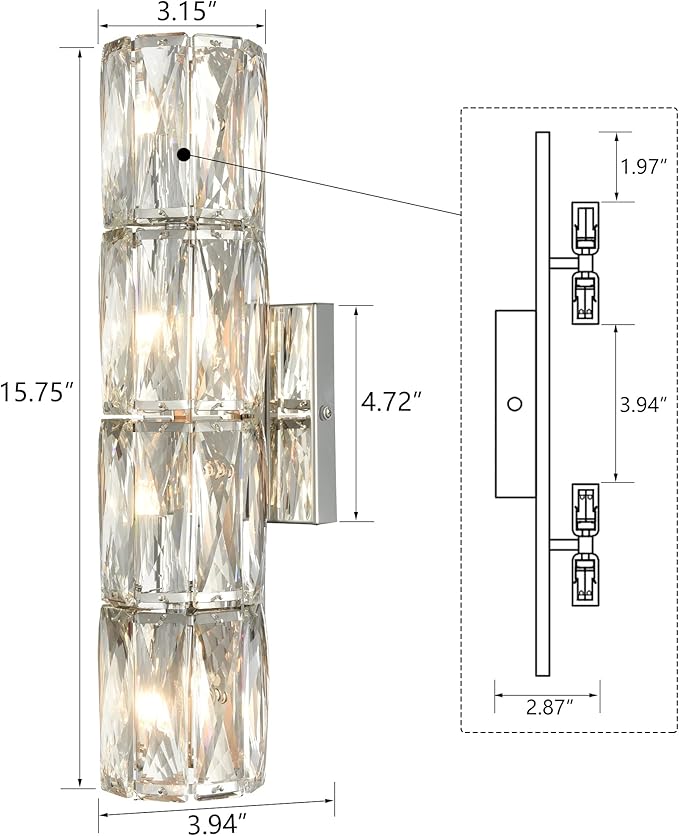 SAMTEEN Chrome Crystal Wall Sconce Modern 4-Light Crystal Sconces Wall Lighting Tube Shape Glass Wall Light Fixture for Bedroom Living Room Hallway Kitchen Bathroom Vanity Light