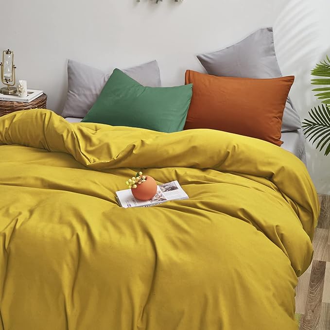 Luxlovery Mustard Yellow California King Comforter Set Bedding Set Dark Yellow King Blanket Quilts Soft Breathable Quilts with 1 Green+1 Caramel Pillowcase for Women Men