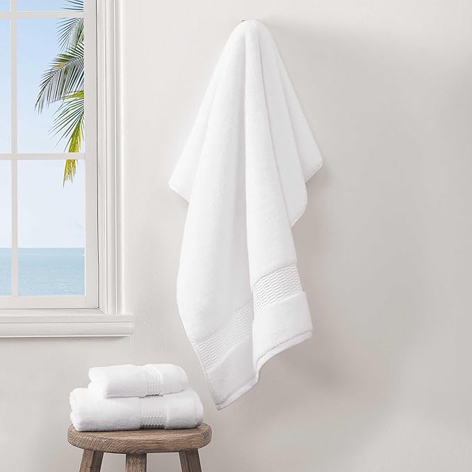 Tommy Bahama - Bath Towels Set, Soft & Highly Absorbent Cotton, Low Linting & Fade Resistant Bathroom Essentials (Long Branch White, 3-Piece)