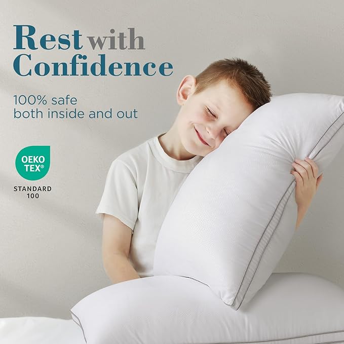 viewstar King Size Pillows Set of 2, Hotel Quality Cooling Down Alternative Gusseted Bed Pillows for Side, Back, or Stomach Sleepers, White, 19" x 33"