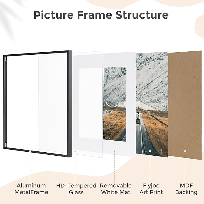 16x16 Metal Square Picture Frame For Wall With Mat For 12x12, 16''x16'' Aluminum Photo Frames With Tempered Glass, Minimalist Modern Poster Frame Horizontally Vertically Set of 3, Black