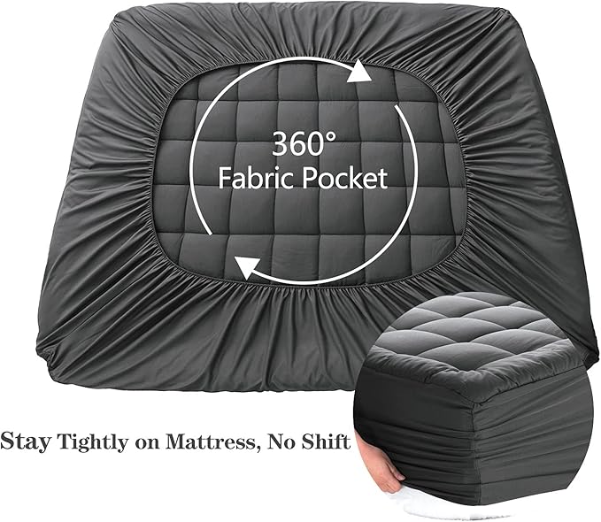 EASELAND Full Size Mattress Pad Pillow Top Cover Quilted Fitted Protector Cotton Top 8-21" Deep Pocket Cooling Mattress Topper (54x75 Inches, Dark Grey)