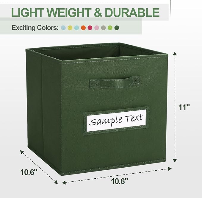 artsdi 11x11 storage cube bins (Set of 10) Foldable Fabric storage cubes with 10 Labels Window Cards & a Pen,11 inch cube storage bin,Closet Organizers for Shelves,Cubby Organizer Boxes,Dark Green