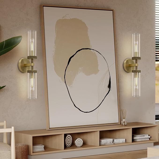 Gold Wall Sconce for Bathroom Hardwired, 20.5" Brass Wall Sconces, Linear Sconces Wall Lighting Double-Lights, Bathroom Lighting Fixtures over Mirror, Tube Bath Vanity Light for Living Room, Bedroom
