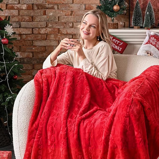 Krifey Oversized Faux Fur Blanket, Super Soft Cozy Blanket, Luxury Fluffy Throw Blanket Fuzzy Bed Throw, Plush Christmas Birthday Gifts for Women, Room Home Dorm Decor, Red, 50" x 60"