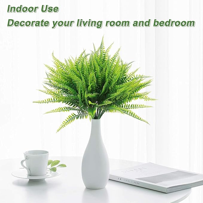 8 Pcs Fake Fern Outdoors - Ferns Artificial Plants for Outdoor Ferns Lifelike Boston Faux Fern Stems Indoor UV Resistant Outdoor Plants Artificial for Porch Greenery Decor