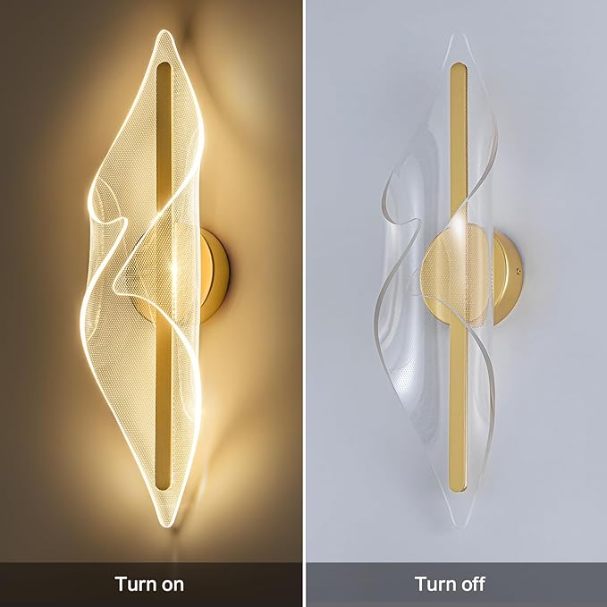 Modern Gold Wall Sconce 22.4Inch, LED Hardwired Wall Lamps with Remote Control Dimmable Acrylic Wall Lighting for Living Room Bedroom Hallway Stairs
