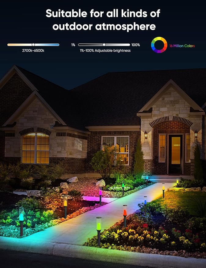 Pathway Lights Outdoor 800LM, RGBCW Low Voltage Landscape Lighting, Smart APP and Alexa Control, IP65 Waterproof, Color Changing Walkway Lights for Garden, Yard, Patio, Christmas, 4 Pack