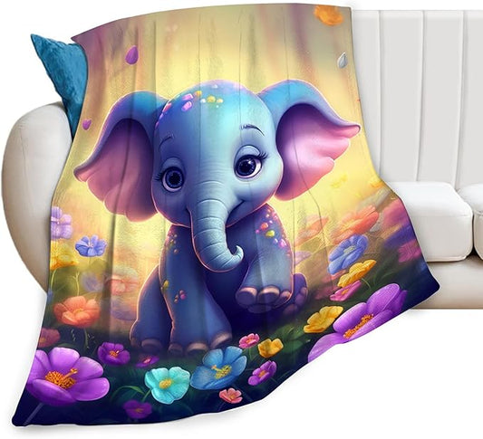 Elephant Blanket Elephant Gifts for Girls Cute Little Elephant Throw Blanket for Kids Adults Soft Warm Cozy Fleece Blanket for Couch Sofa Bed 50"x60"