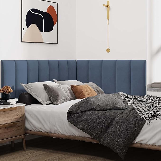 IFNOW Wall Mounted Upholstered Headboard King, 3D Peel and Stick Soundproof Panels, Reusable and Removable Padded Leather Bed Headboard, 12 Panels 9.84" x 23.62", Navy Blue