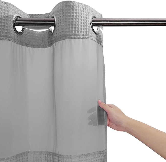 River Dream Lake Wanaka Fabric Shower Curtain Set, Cotton Blend, Waffle Weave, with Snap in Replacement Liner，71 x 86 inches