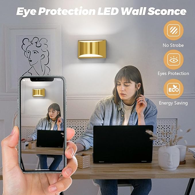 Aipsun Brushed Brass Wall Sconce Indoor Wall Lights Hardwired 1 Pack Up and Down Wall Mount Light for Living Room Bedroom Hallway Corridor Conservatory Cool White 6000K(with G9 Bulbs)