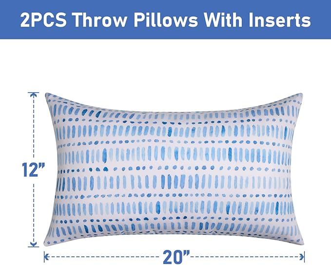 Pack of 2 12x20 Outdoor Pillows, Waterproof Throw Pillows with Inserts, Decorative Lumbar Pillows for Patio, Garden, Couch, Furniture, Sofa, Bed, Living Room(Pebble Blue)