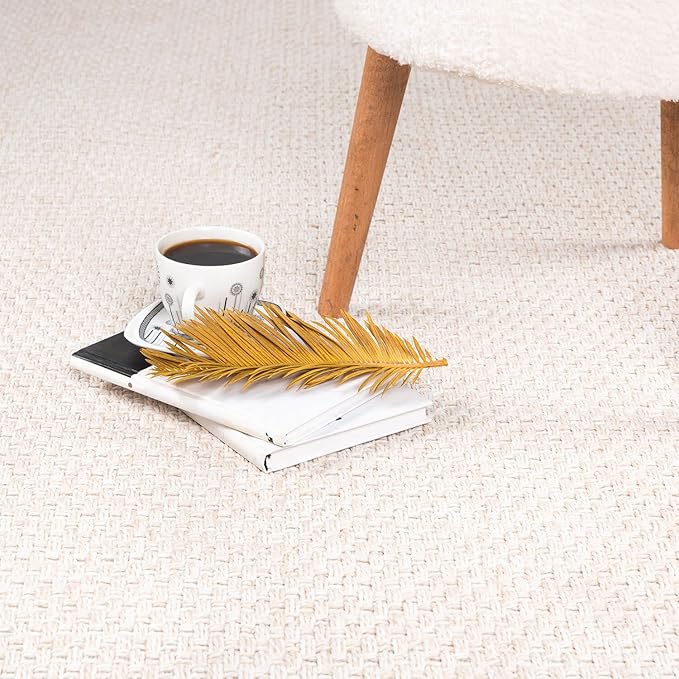 CAMILSON Easy Jute Rug 4x6, Indoor Outdoor Off-White Farmhouse Area Rugs for Living Room Patio and Kitchen Rug, Solid Woven Design, Easy-Cleaning, Washable Outside Carpet Alfombras (4 x 6)