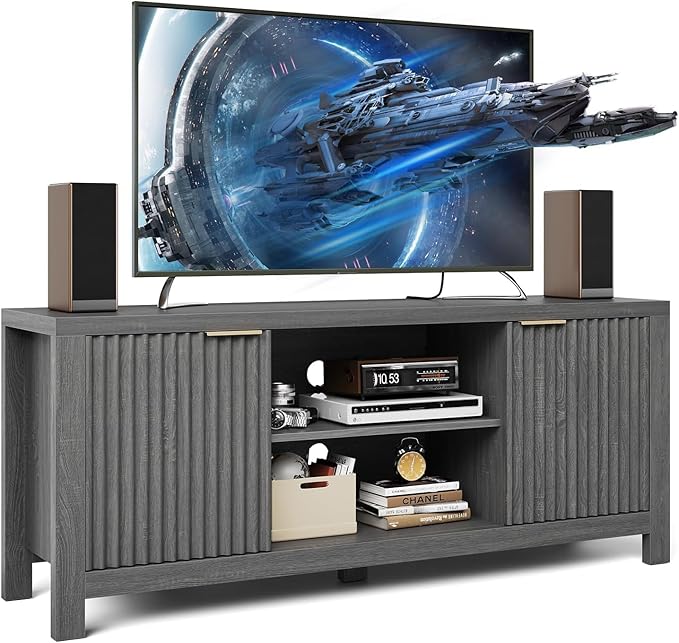 TV Stand for TVs up to 65 Inch – Television Stands 100lbs Capacity, Media Console Table, Entertainment Center with Open Storage Shelves – Fits 50/55/60/65 Inch TVs (Grain Oak)