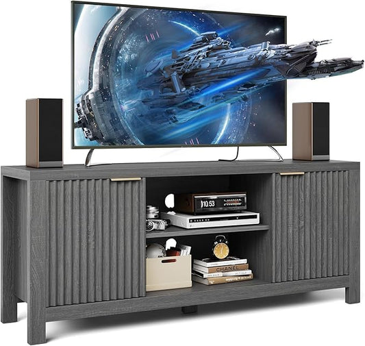 TV Stand for TVs up to 65 Inch – Television Stands 100lbs Capacity, Media Console Table, Entertainment Center with Open Storage Shelves – Fits 50/55/60/65 Inch TVs (Grain Oak)