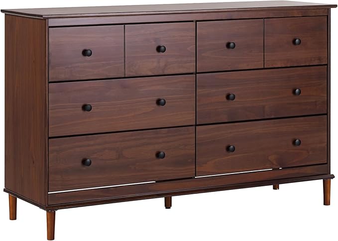 Walker Edison Modern 6-Drawer Solid Wood Dresser Bedroom Storage, 57 Inch, Walnut