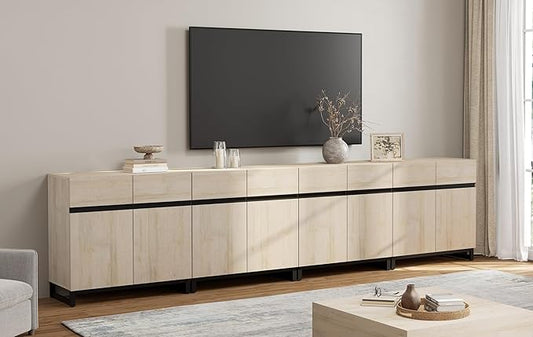 WAMPAT Modern TV Stand for TVs up to 120 inch, 4 in 1 Wood Entertainment Center TV Console Table with Adjustable Shelves and Metal Base for Living Room,Bedroom,Light Oak