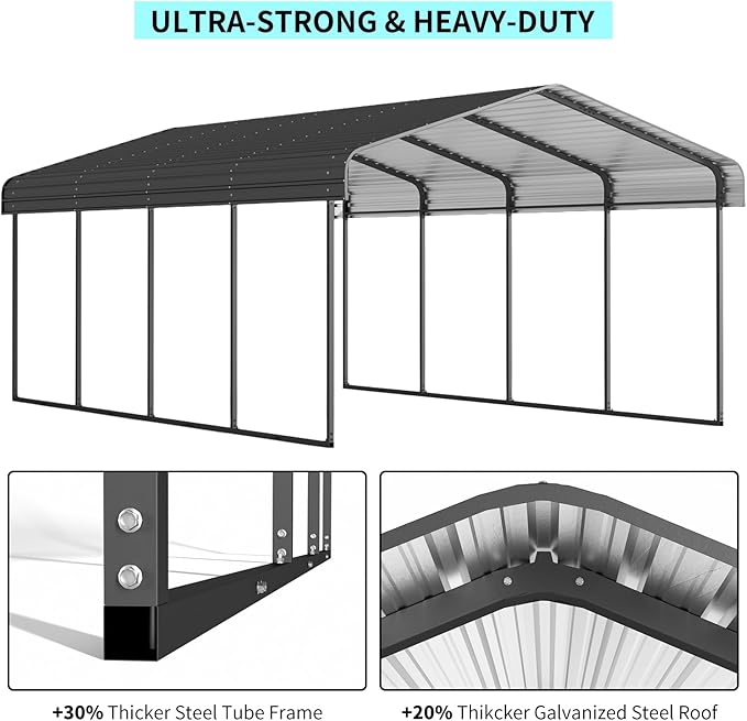 12x20 FT Metal Carport with Enhanced Base and Galvanized Steel Roof, Heavy Duty Outdoor Garage Car Shelter for Car, Boats and Truck