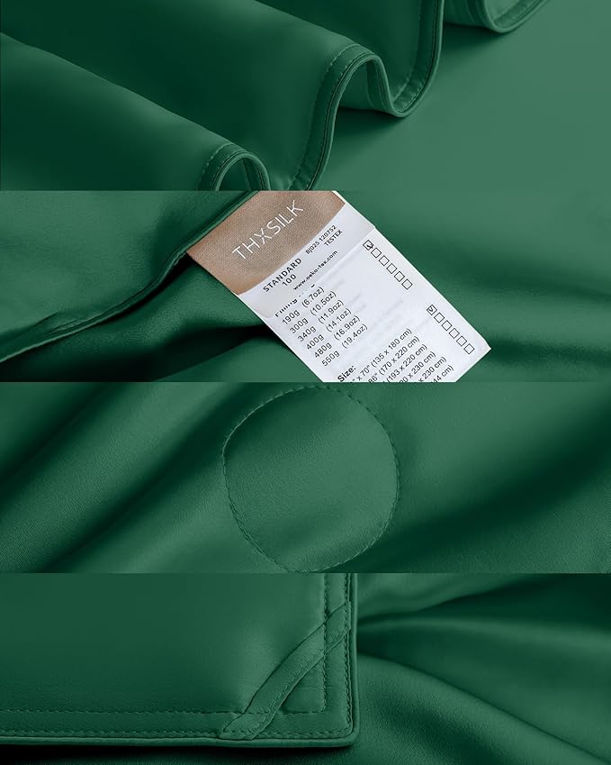 THXSILK Silk Blanket, 100% Mulberry Silk Cooling Throw, Soft and Lightweight Blanket for Bedroom, Sofa, Travel, All-Season (Emerald Green, King)