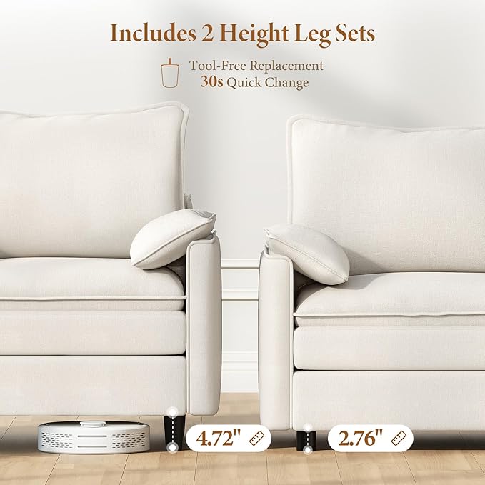 Vesgantti Large Modular Sectional Sofa, Big Comfy Cloud Couch with Ottoman Deep Seat Chenille Cloud Sofa, 9 Seater Large Sectional Couches for Living Room, Bedroom and Apartment, Snow White