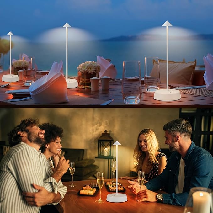 Cordless Table Lamp Rechargeable, Battery Operated 6000mAh Desk Lamp Touch Dimmable Lamp Outdoor Waterproof Portable Wireless Table Light, Small Table Lamp for Restaurant Bar/Outdoor(White-2PC)