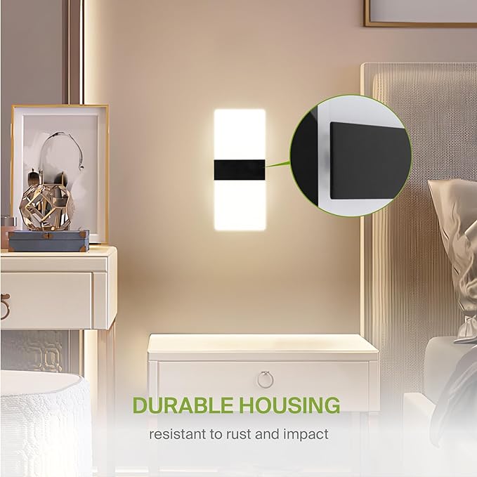 ASD 12 Inch LED Indoor Wall Sconce - Modern Interior 12W 2700K-5000K Adjustable Dimmable Wall Mounted Light Fixtures, Acrylic Glass Wall Lights for Stairway, Hallway - UL, Matte Black