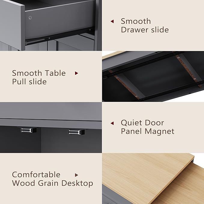 74.5" Rolling Kitchen Island on Wheels with Extendable Dining Table, Storage Cart with 2 Drawers, 4 Door Cabinet, Spice Rack for Kitchen, Dining Room, Grey