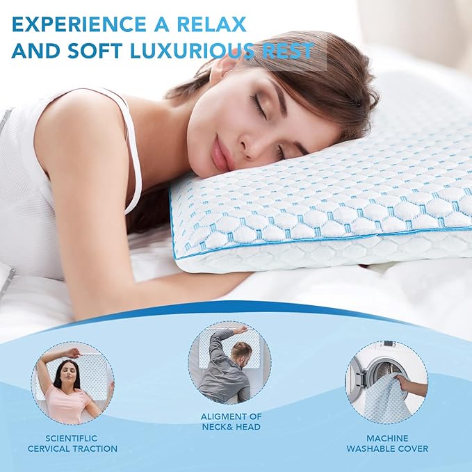 Thin Pillow for Sleeping, Cooling Gel Flat Pillow for Stomach and Back Sleepers, Ultra Slim Stomach Sleeping Pillows for Shoulder Neck Pain Relief, Low Profile Memory Foam Pillows 2.25-inches