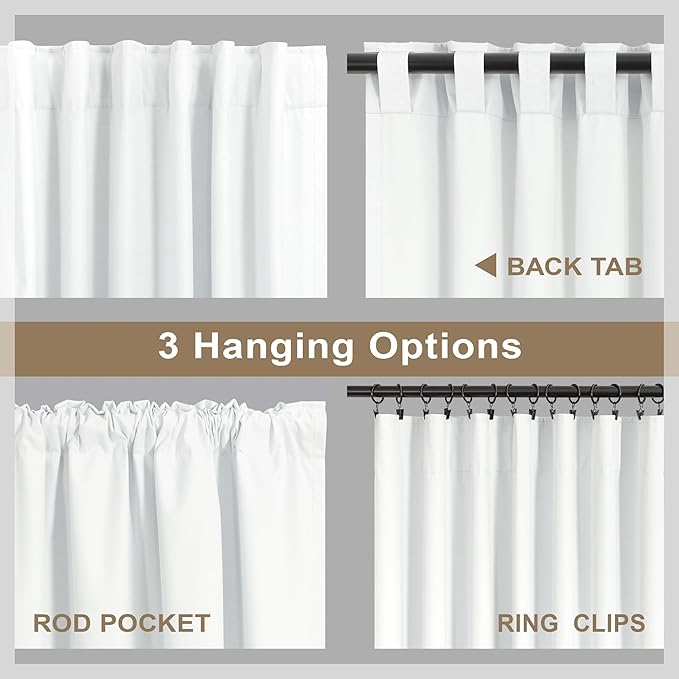 White Linen Blackout Curtains 95 Inches Long 2 Panel Set Cute Burg Nosie Reducing Insulated Drape Fabric Thick Boho Curtains for Bedroom Heat Reflective Viral Curtain Back Tab Pocket Pleated 95 Length
