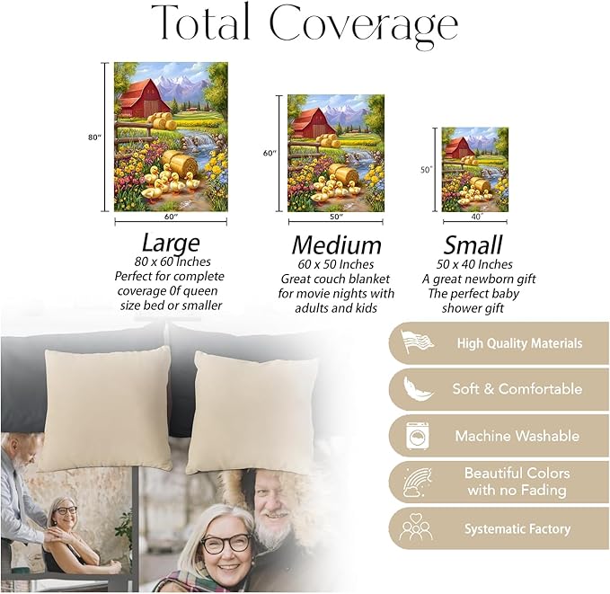 Duckling & Barn Blanket, Soft Cozy Warm Throw Blanket Gifts for Adults Kids Women, Lightweight Comfy Fuzzy Flannel Blankets for Couch, Travel, Car, Home Decor 80×60 Inch