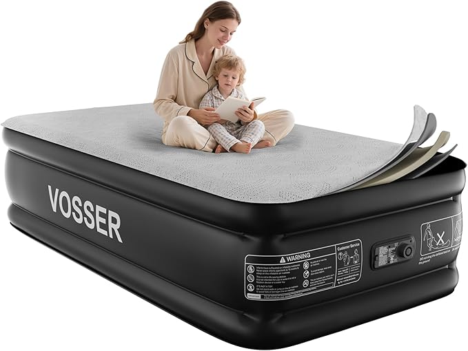 Twin Air Mattress with Built-in Pump,18'' Foam Topper Blow Up Mattress,Luxury Inflatable Mattress 2 Mins Self-Inflation/Deflation - Breathable and Flatness-Free for Camping, Home & Guests