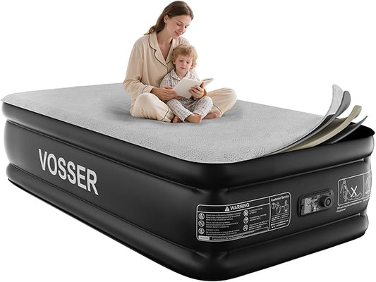 Twin Air Mattress with Built-in Pump,18'' Foam Topper Blow Up Mattress,Luxury Inflatable Mattress 2 Mins Self-Inflation/Deflation - Breathable and Flatness-Free for Camping, Home & Guests