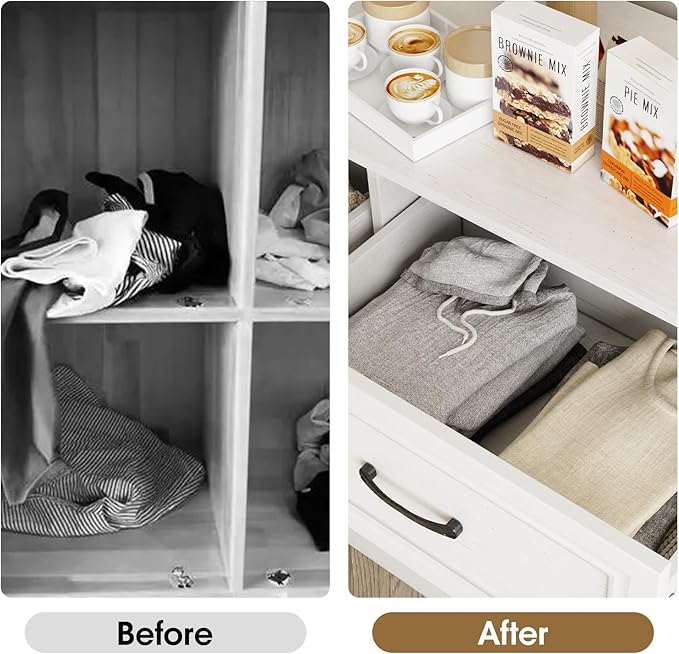 Fameill Dresser for Bedroom, 6 Drawer Wide Dresser Organizer with Charging Station for Hallway with Metal Handles, Woodgrain White