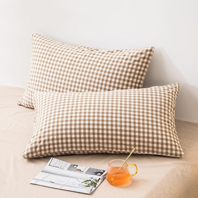 mixinni Tan Gingham Comforter Set Twin XL, Plaid Comforter Set 3 Pieces 1 Beige Grid Comfoter with 2 Pillow Cases for All Seasons, Soft Fluffy Modern Grid Pattern Printed Bedding-Twin XL Size