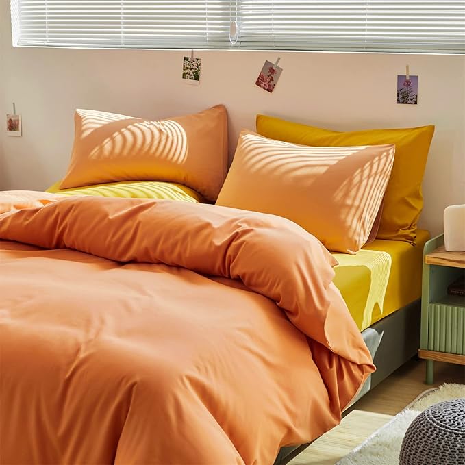 Luxlovery Peach Comforter Set Twin Girls Teens Peach Pink Bedding Comforter Set Solid Soft Orange Pink Breathable Blanket Quilts 3 Piece Bedding Set for Twin Bed Kids