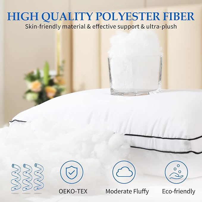 Pillows King Size Set of 2, Bed Pillow 2 Pack for Side & Back Sleepers, Hotel Quality Down Alternative Gusseted King Pillow for Sleeping, Soft and Supportive, White