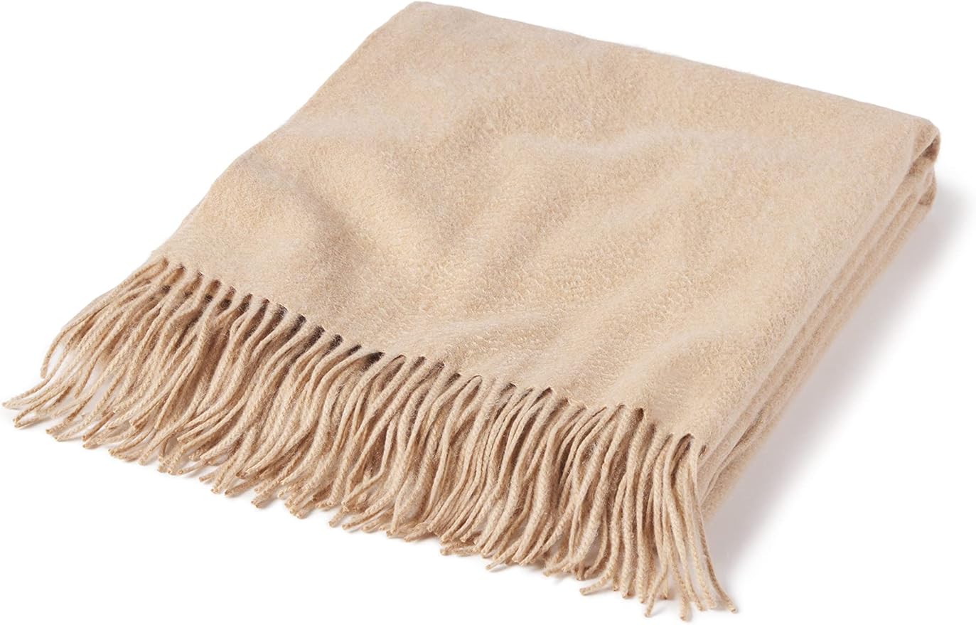 State Cashmere Home Throw Blanket with Decorative Fringe 100% Pure Cashmere Ultra Soft Accent Blanket for Couch, Sofa & Bed (Camel, 60"x50")