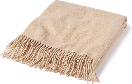 State Cashmere Home Throw Blanket with Decorative Fringe 100% Pure Cashmere Ultra Soft Accent Blanket for Couch, Sofa & Bed (Camel, 60"x50")