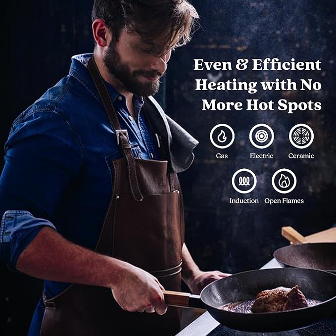 Alva Forest 11" Carbon Steel Frying Pan Pre-Seasoned, Lightweight Chef-Grade Skillet with Stay-Cool Acacia Handle, Natural Nonstick, Induction & All-Stove Compatible – Professional Restaurant Quality