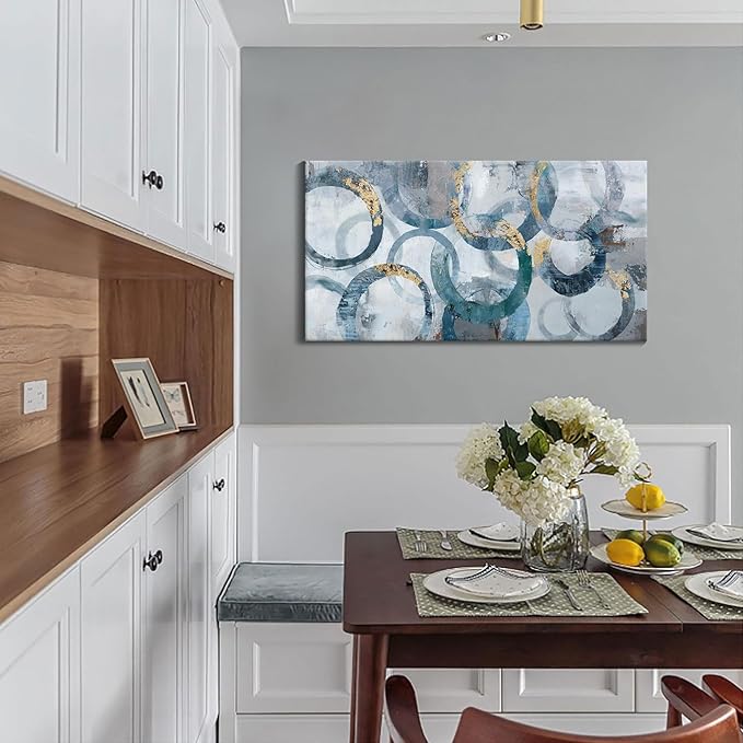 Mofutinpo Abstract Canvas Wall Art for Living Room, Modern Minimalist Wall Pictures Painting - Blue and Teal Room Decorations, cliques Framed Wall Art for Bedroom Office Artwork 20×40IN